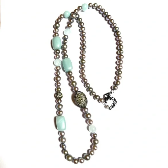 NEW ROSS-SIMONS Necklace Milky Aquamarine Gray Pearl Peridot NEW RS BOX